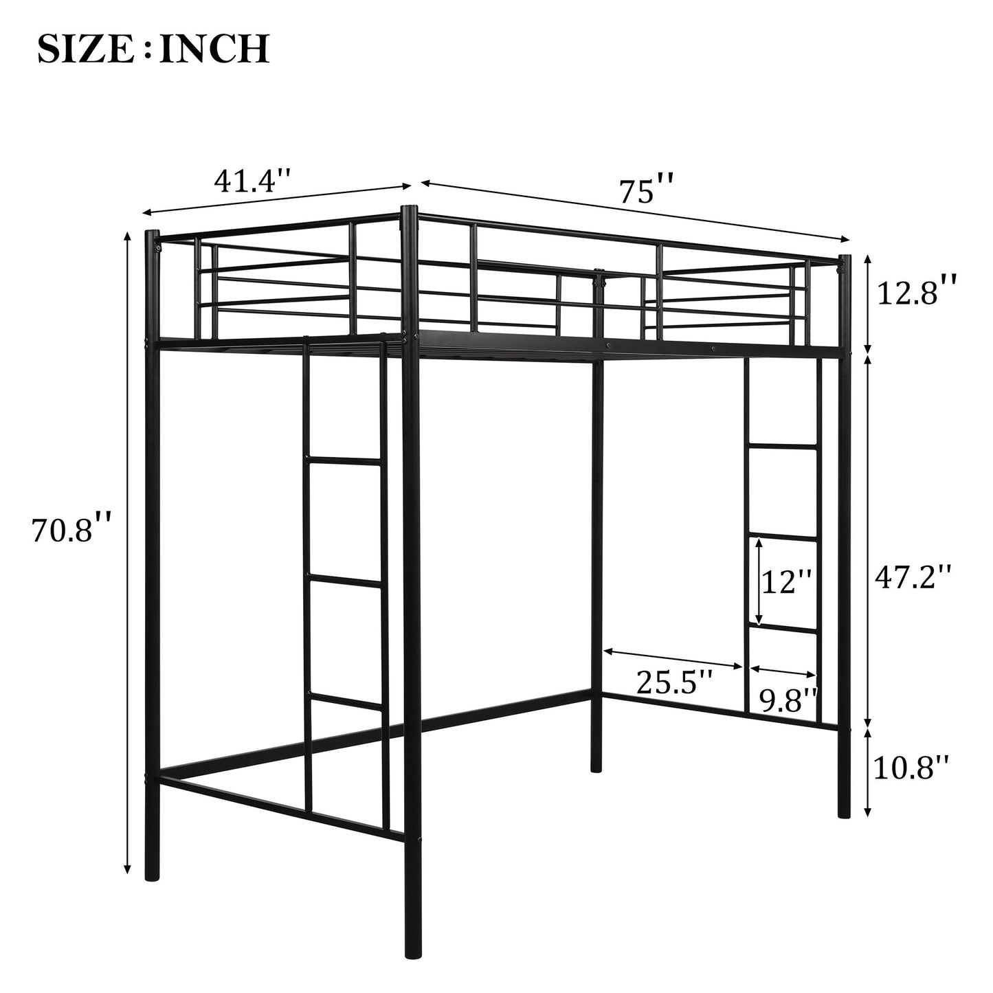 Black Twin Size High Loft Bed