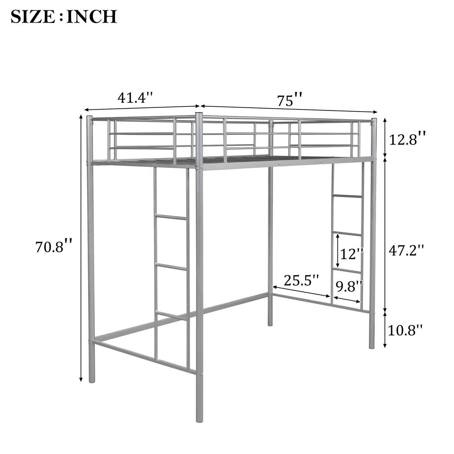 Silver Twin Size High Loft Bed