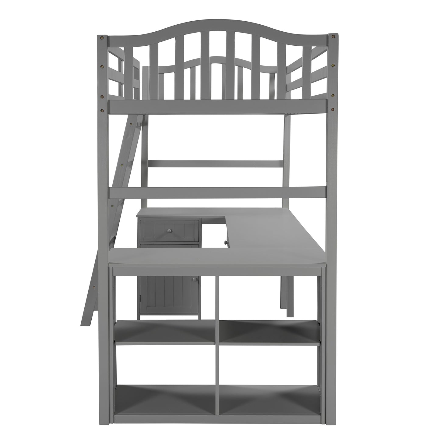 Modern Classic Gray Twin Loft Bed with Book Shelf  Desk and Cabinet