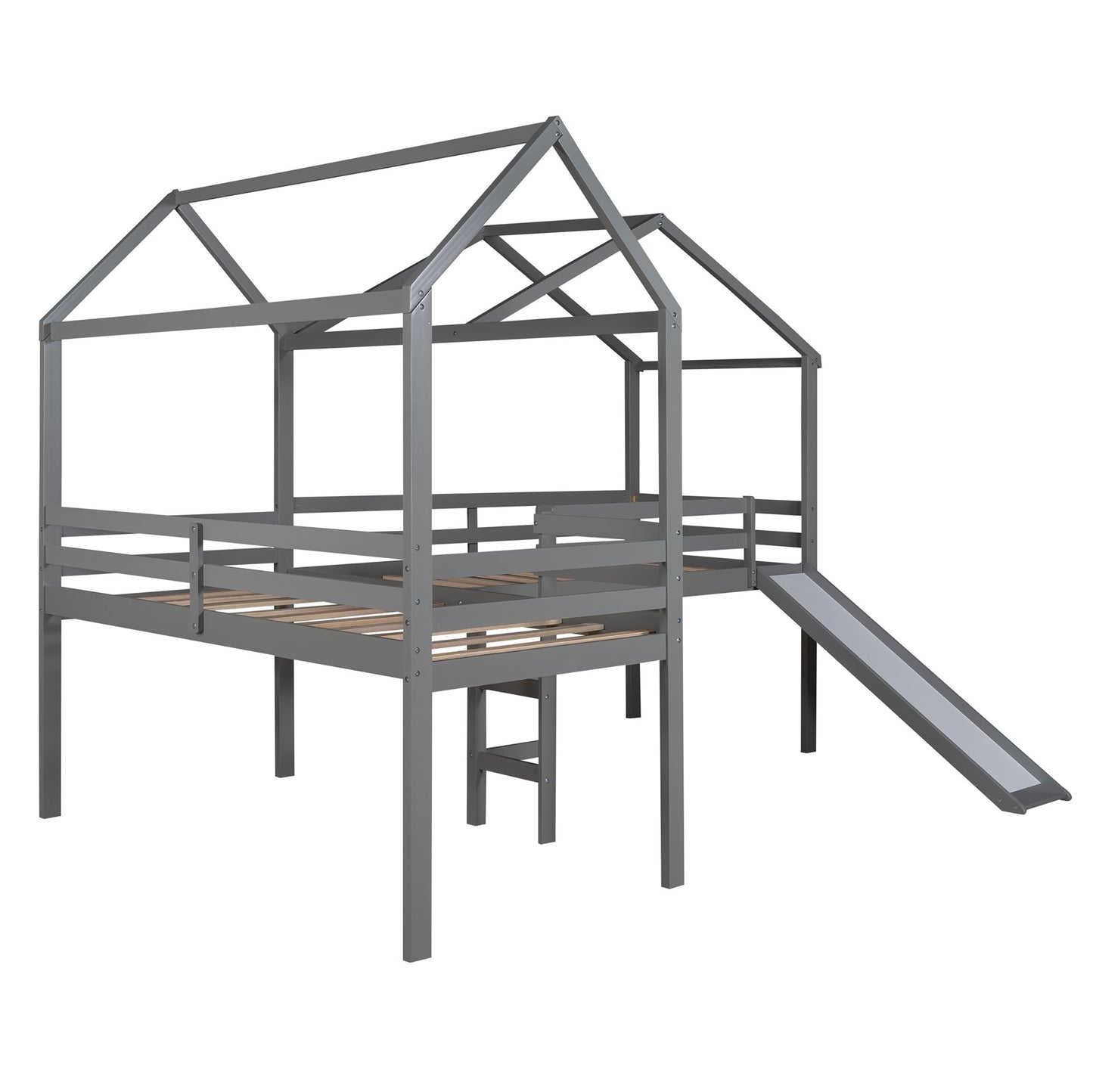 Gray L-Shaped Double Twin Size Loft Bed