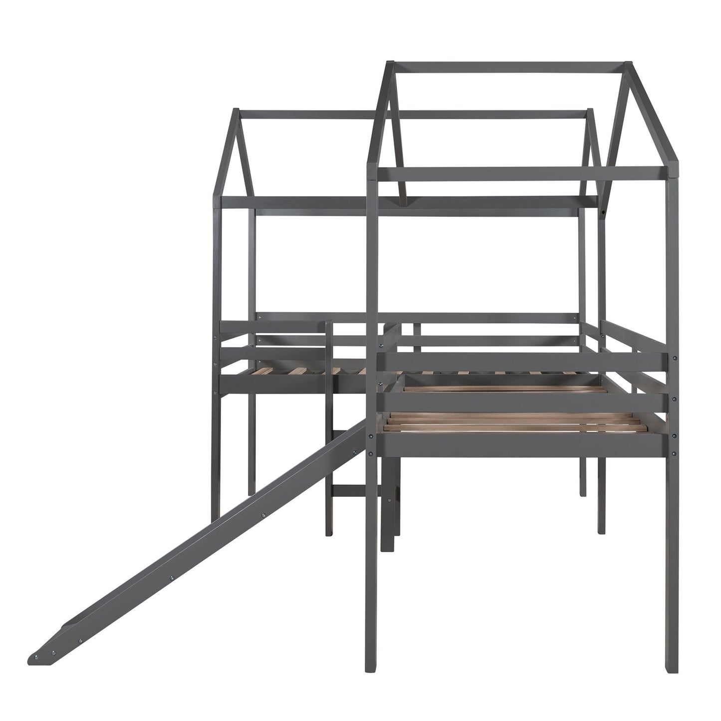 Gray L-Shaped Double Twin Size Loft Bed