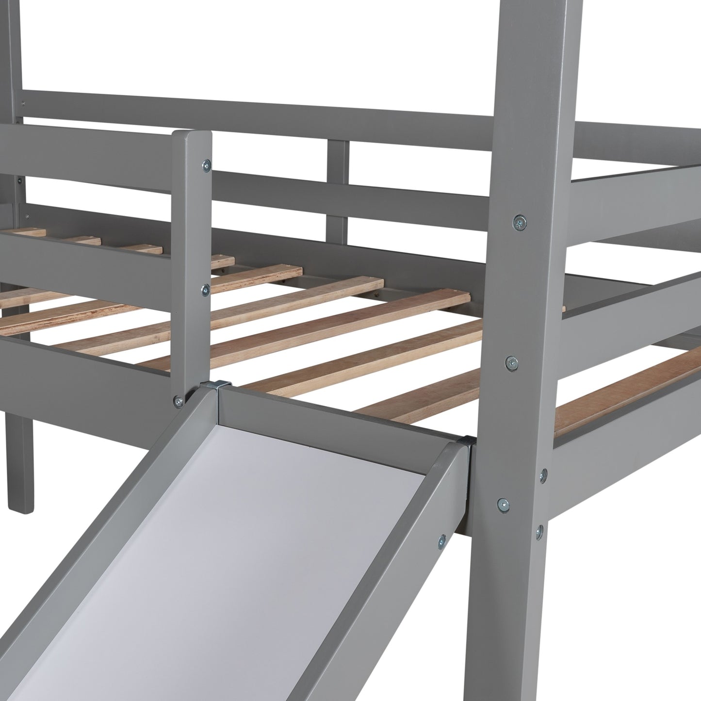 Gray L-Shaped Double Twin Size Loft Bed