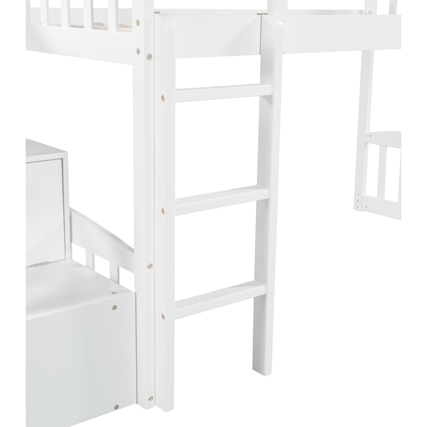 White Twin Size Stairway Loft Bed With Slide