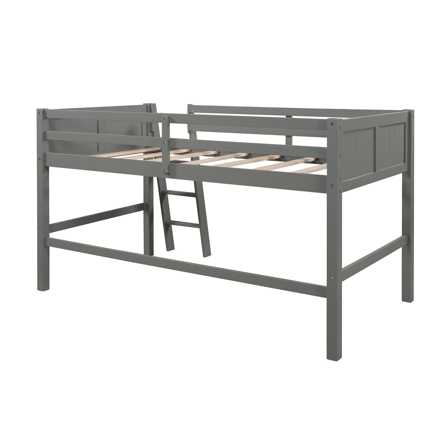 Gray Twin Size Low Loft Bed With Ladder