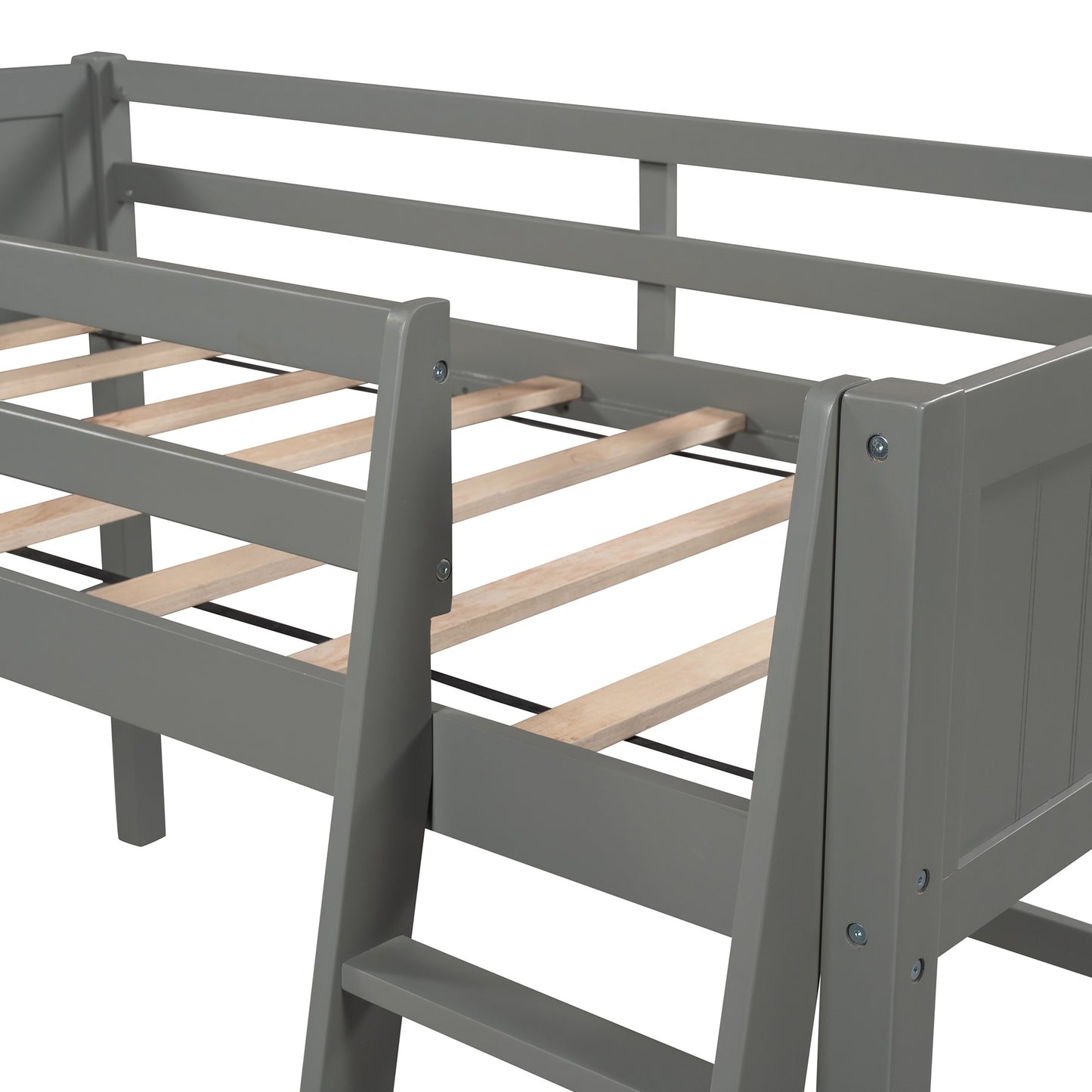 Gray Twin Size Low Loft Bed With Ladder