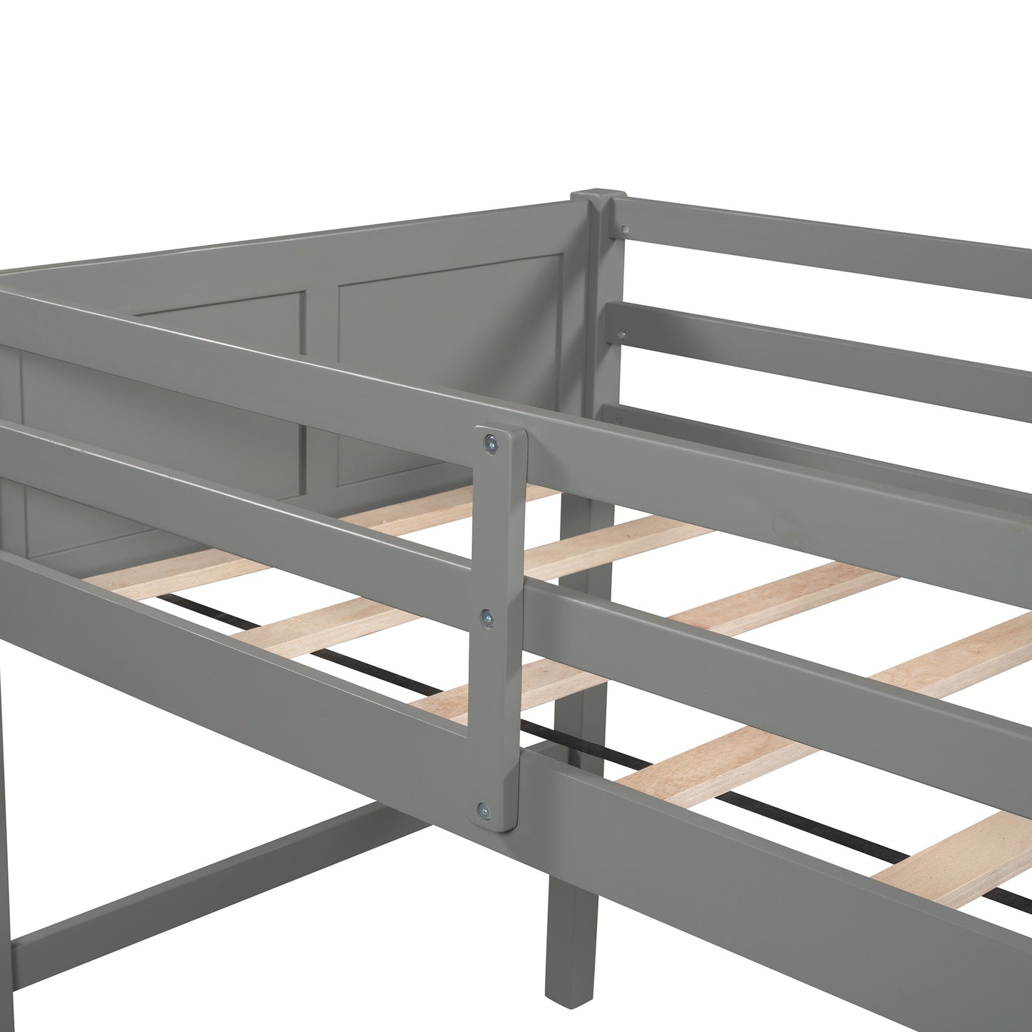 Gray Twin Size Low Loft Bed With Ladder