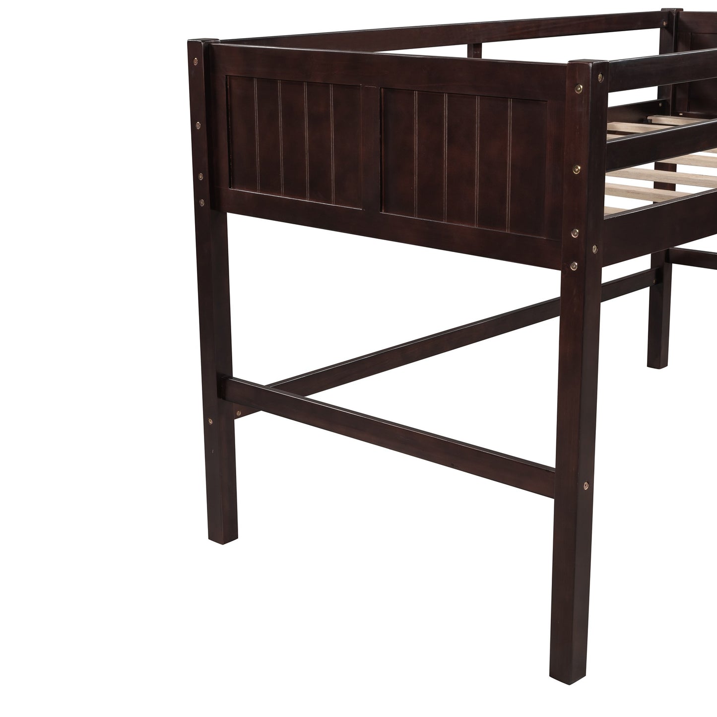 Brown Twin Size Low Loft Bed With Ladder