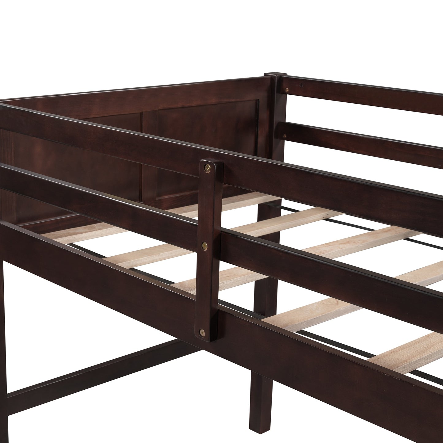 Brown Twin Size Low Loft Bed With Ladder