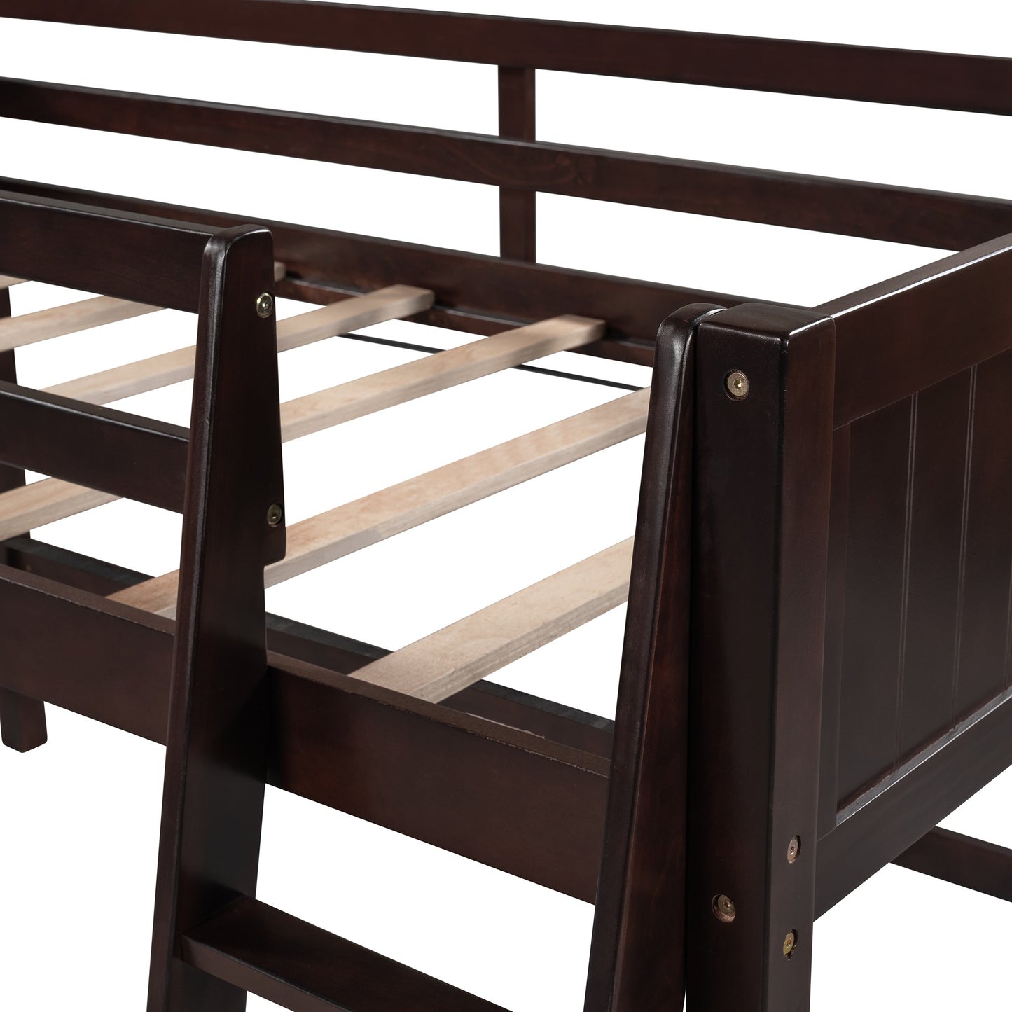 Brown Twin Size Low Loft Bed With Ladder