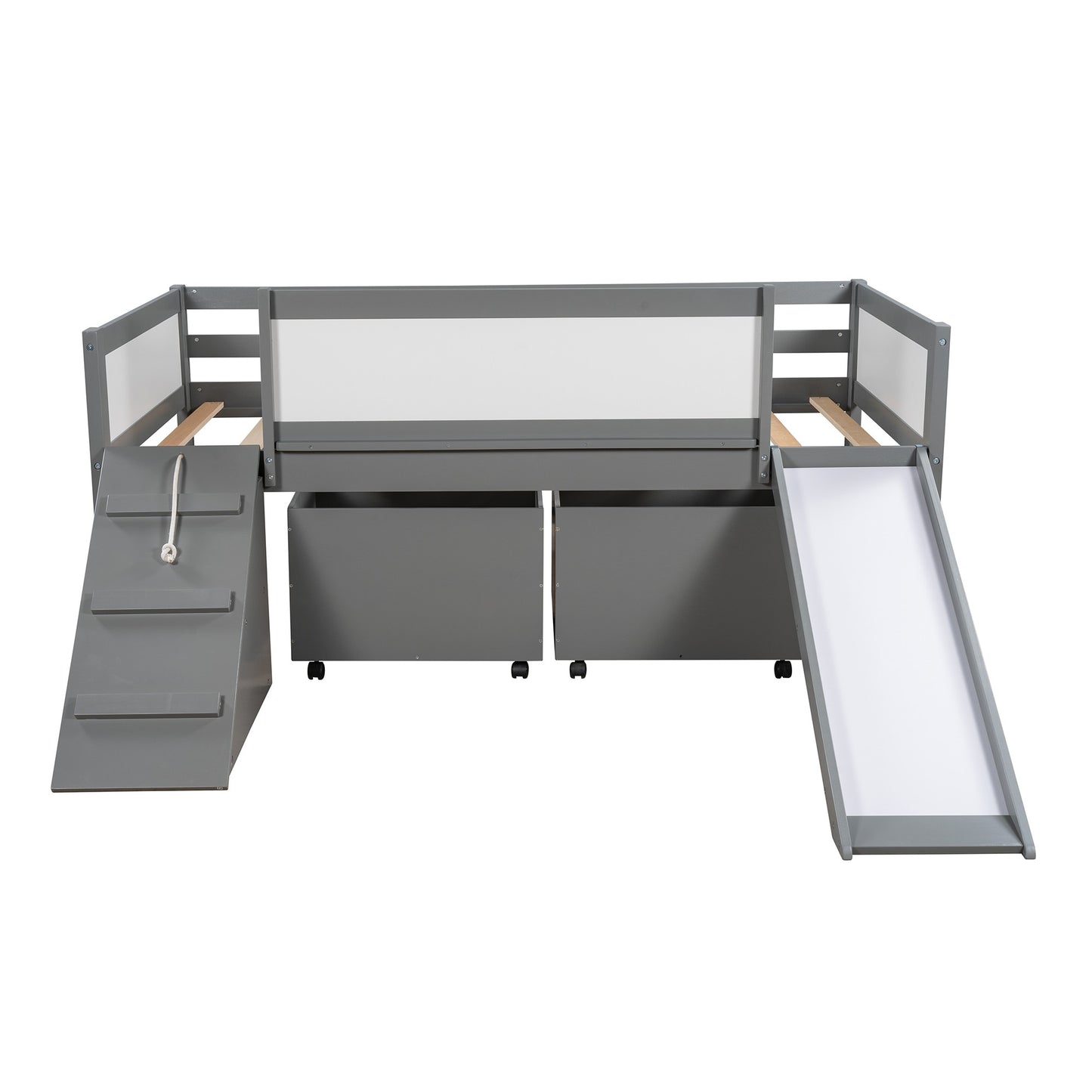 Gray Twin Size Low Slide Loft Bed With Storage Boxes