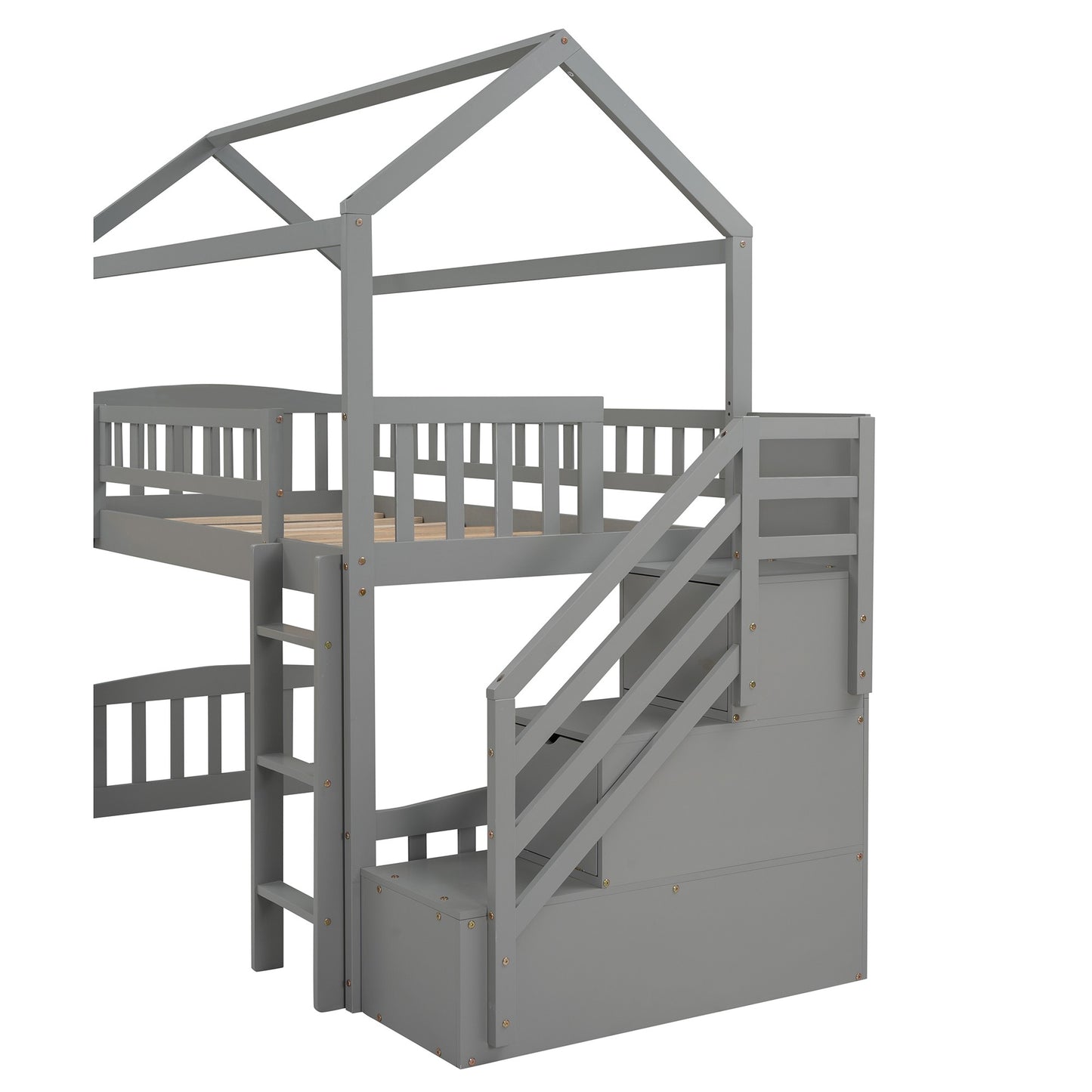 Cool Gray Twin Size Loft Bed with Slide and Storage