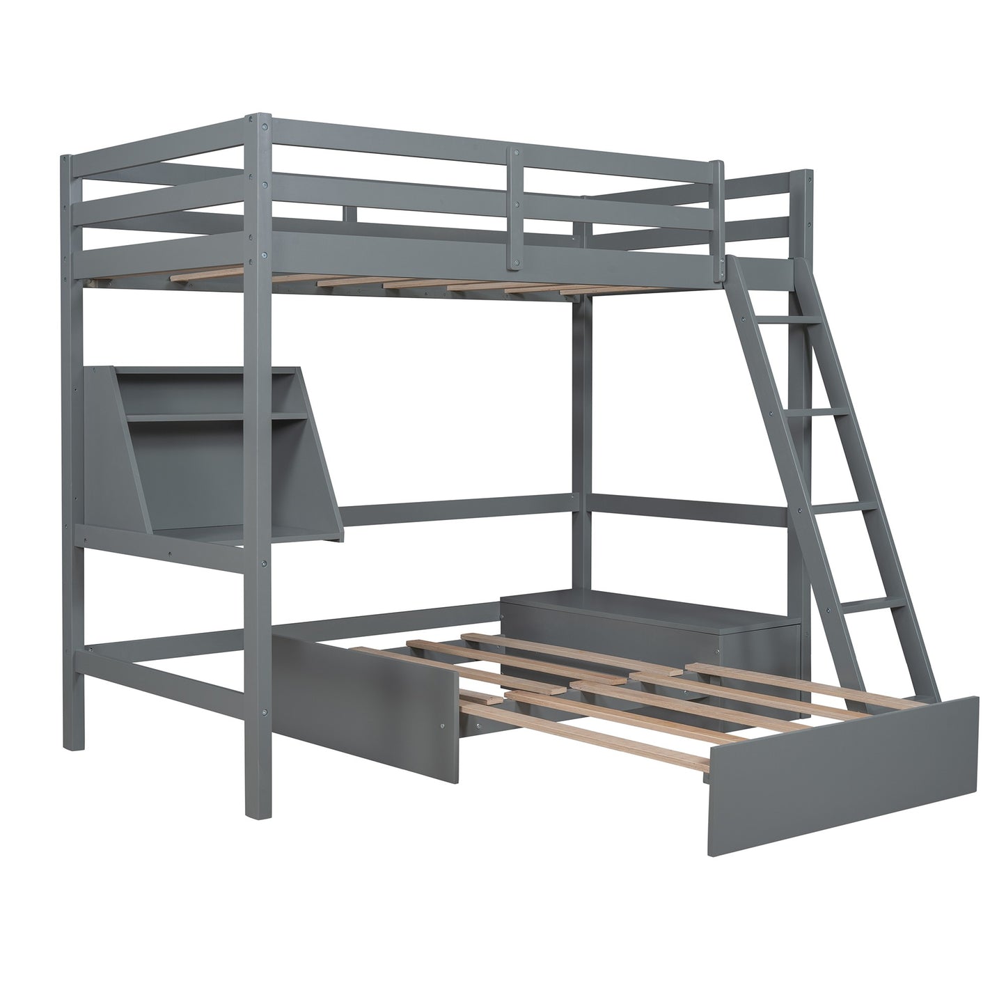 Gray Convertible Twin over Twin Bunk Bed with Storage