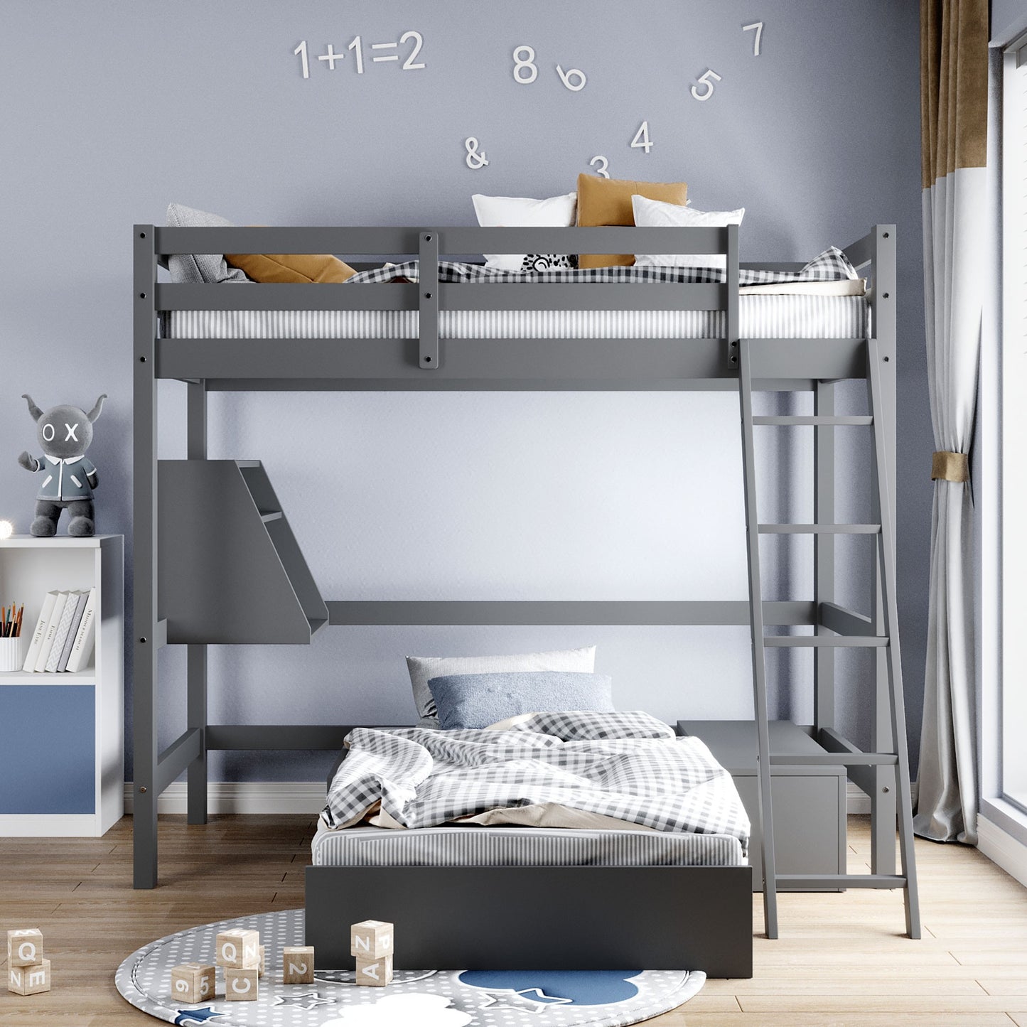 Gray Convertible Twin over Twin Bunk Bed with Storage