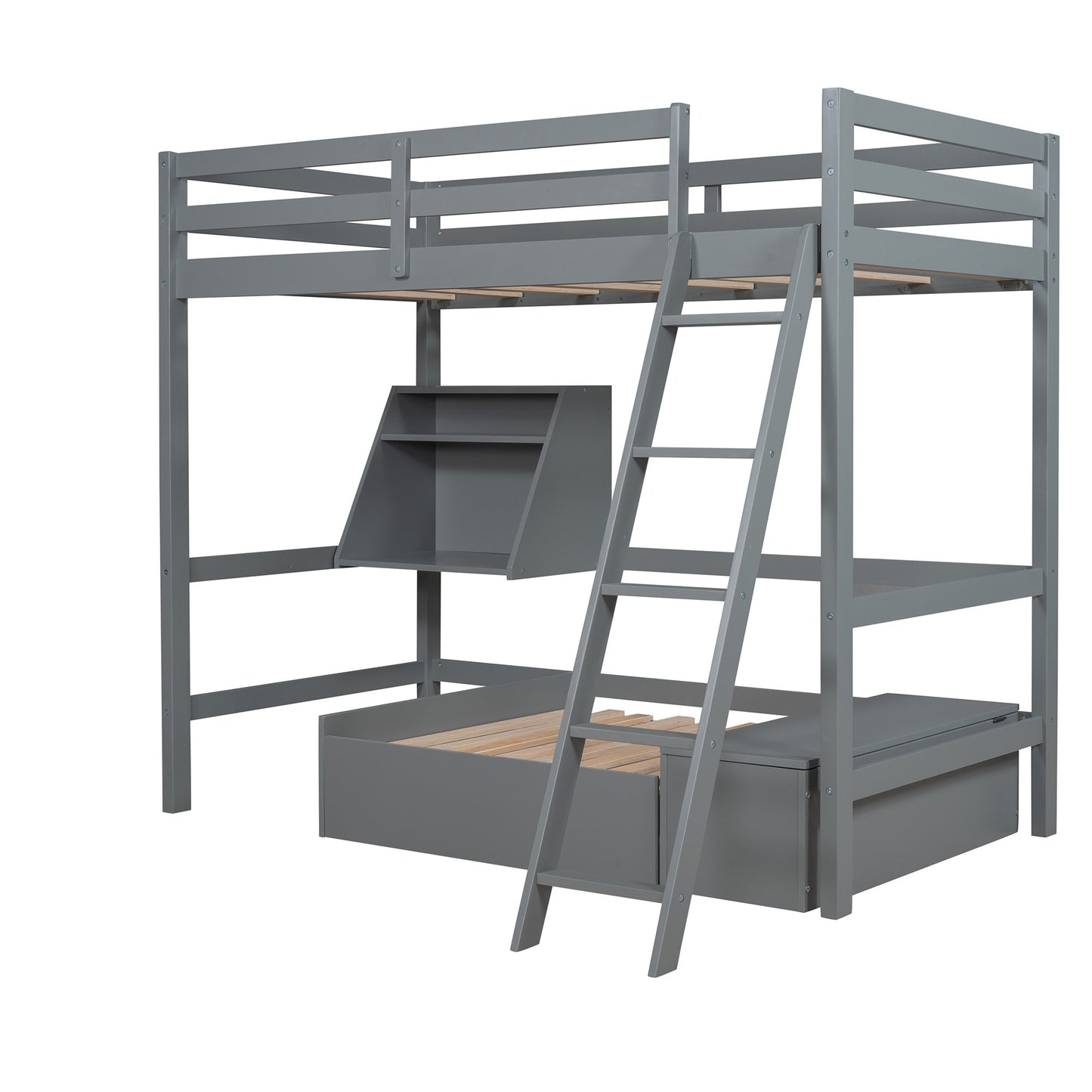 Gray Convertible Twin over Twin Bunk Bed with Storage