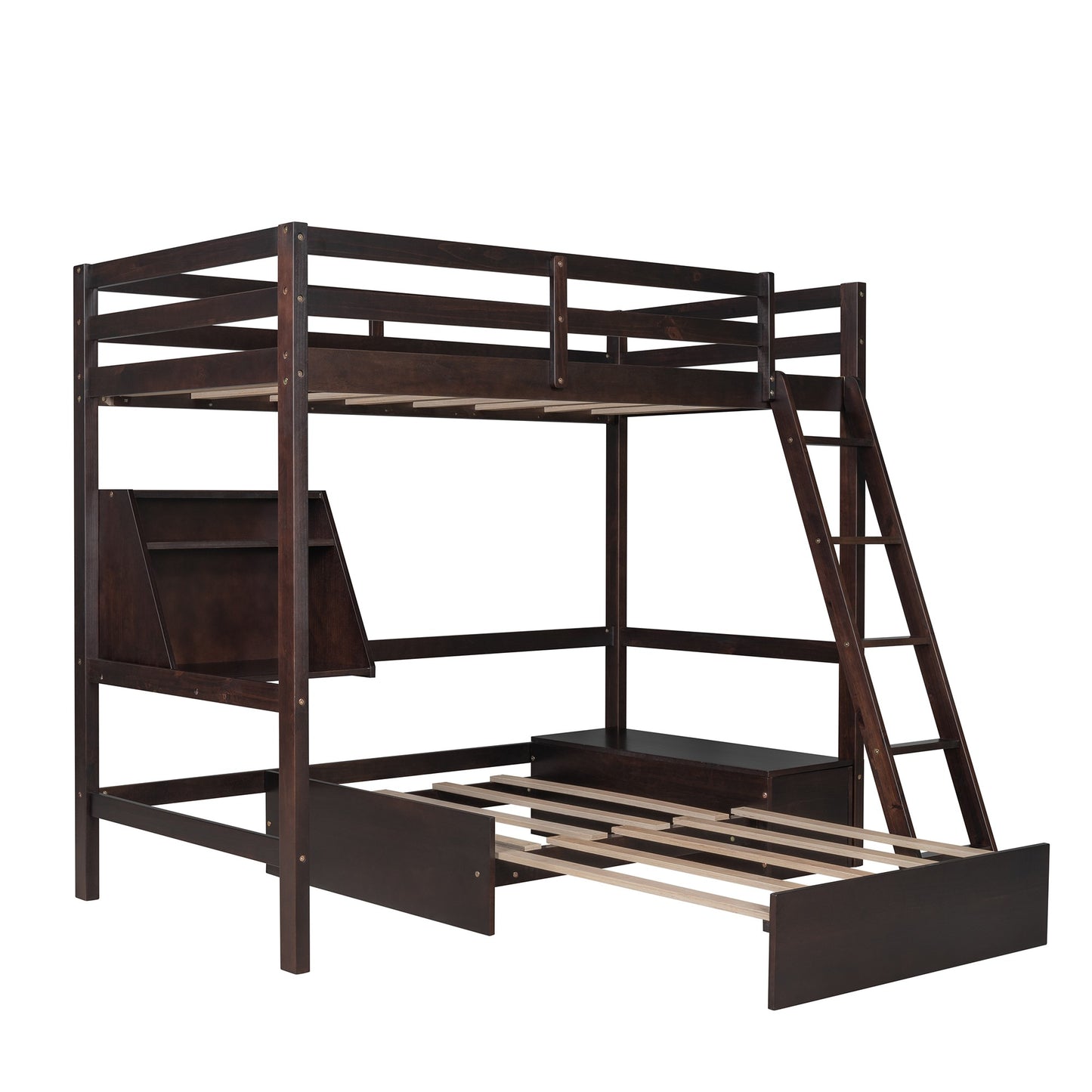 Dark Brown Convertible Twin over Twin Bunk Bed with Storage