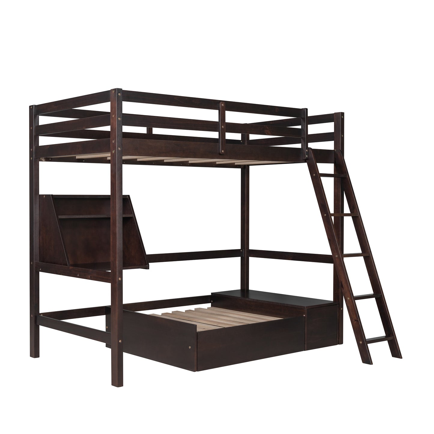 Dark Brown Convertible Twin over Twin Bunk Bed with Storage