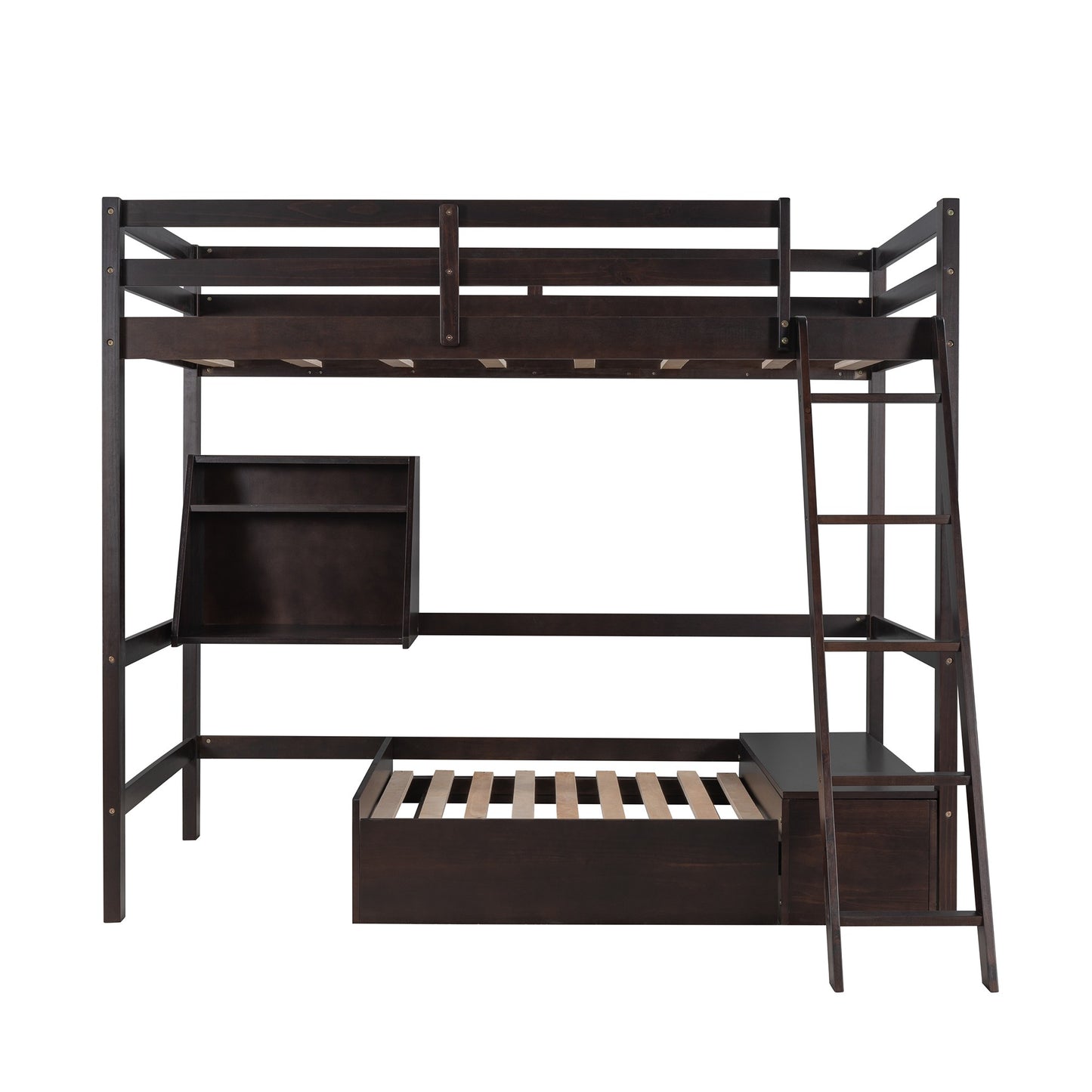 Dark Brown Convertible Twin over Twin Bunk Bed with Storage