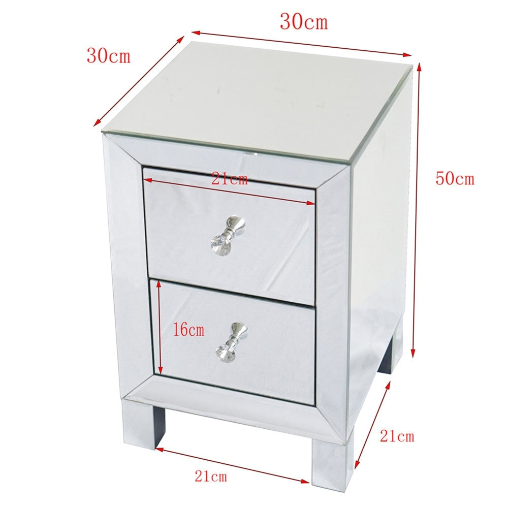 Modern and Contemporary Mirrored 2-Drawers Nightstand