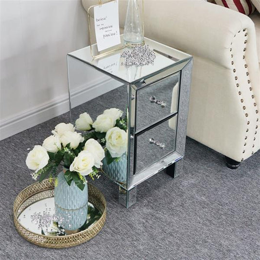 Modern and Contemporary Mirrored 2-Drawers Nightstand