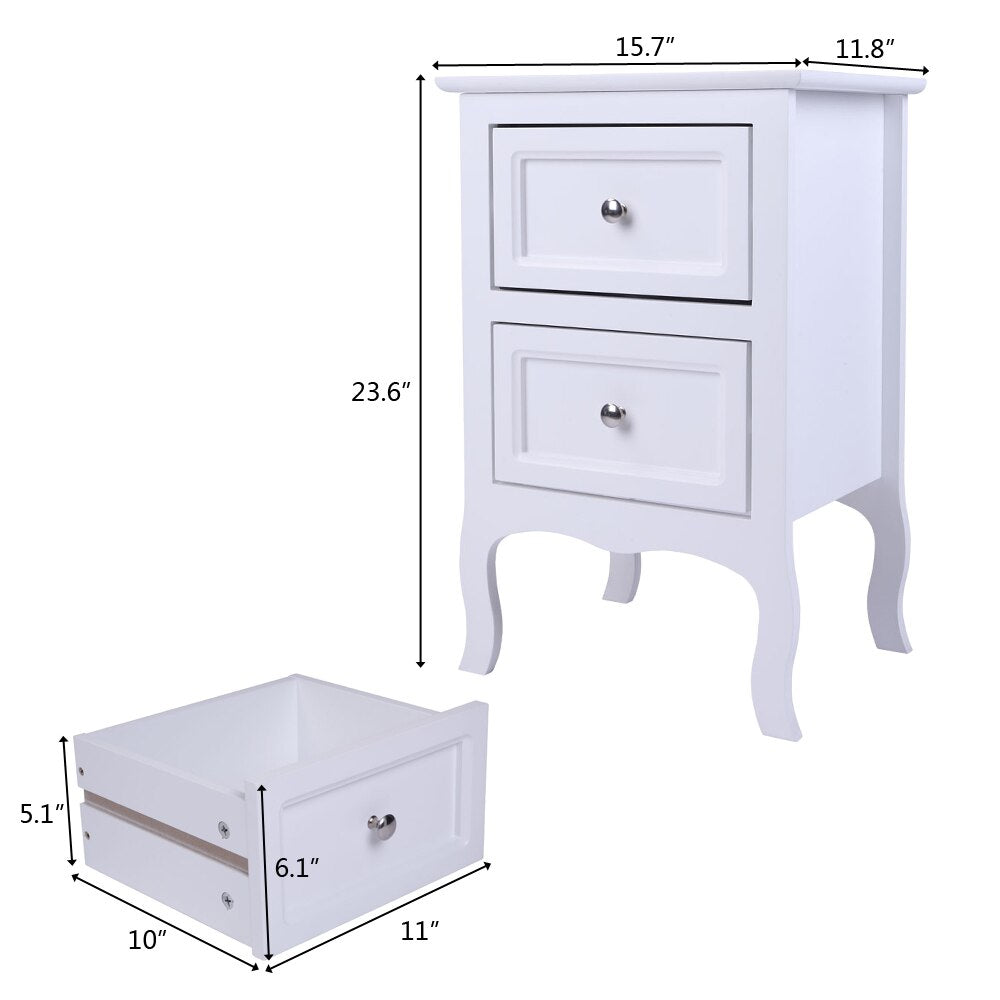 White European Style Two-Tier Drawer Nightstand